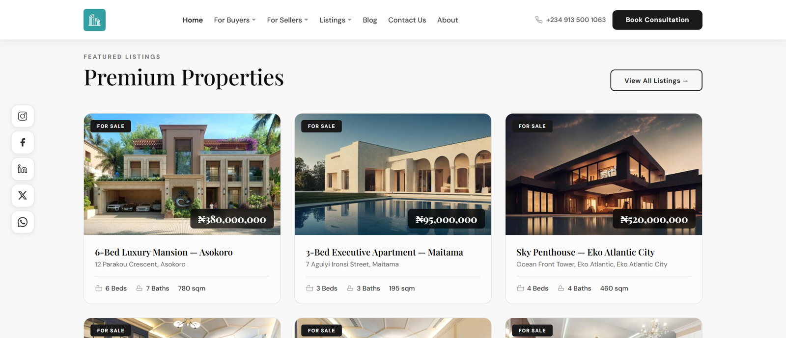 Premium Properties featured-listings block on a Smart Estate realtor website